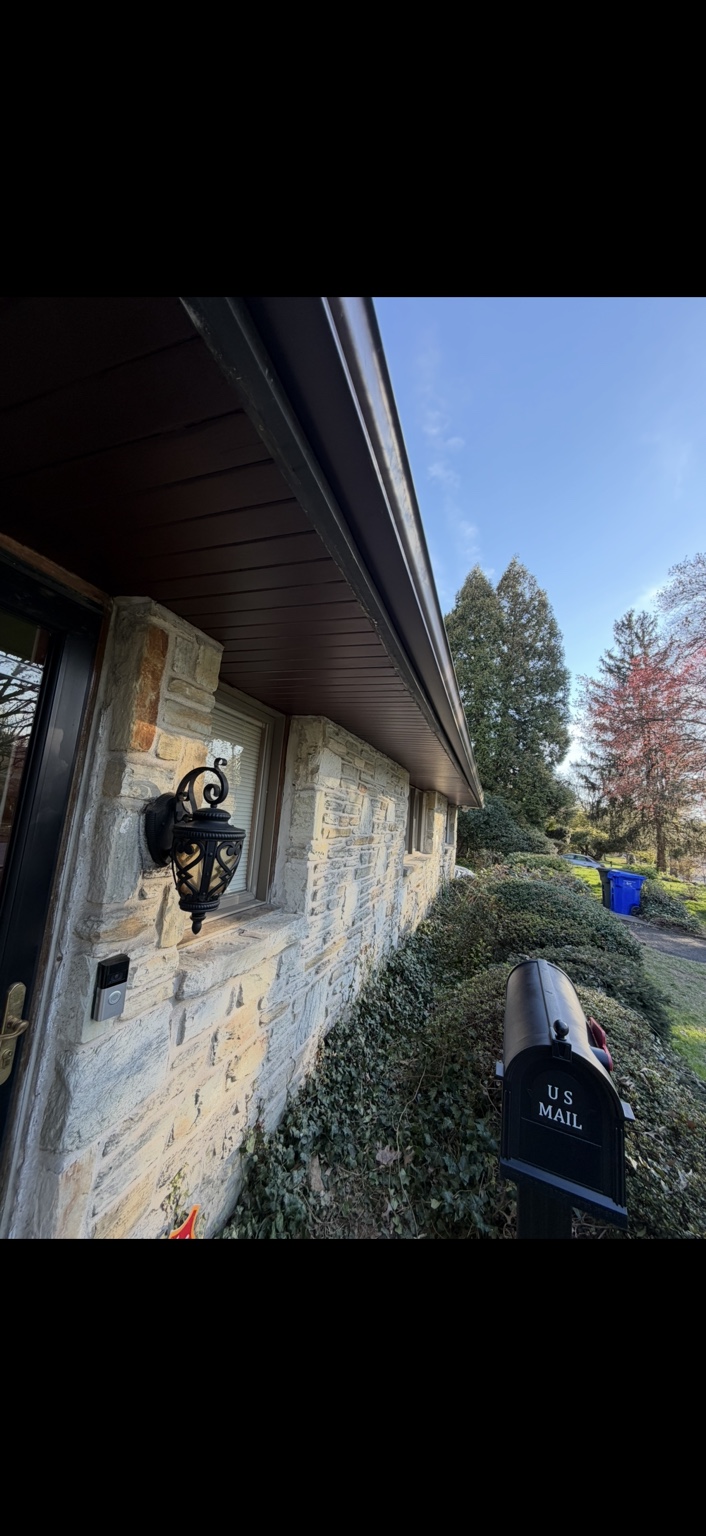 Exterior wood soffit after restoration